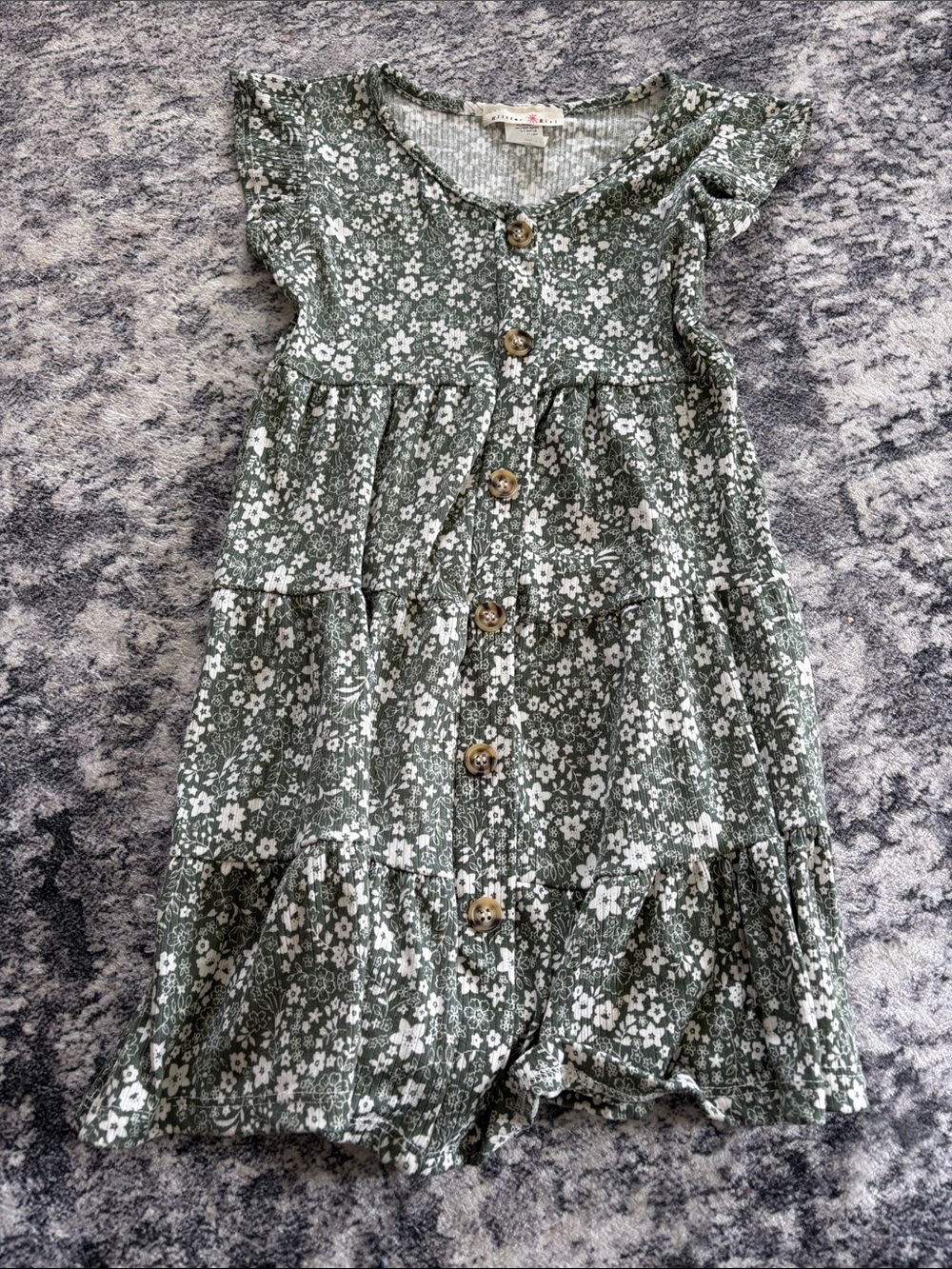 Toddler Green Floral Tiered Button-Front Dress